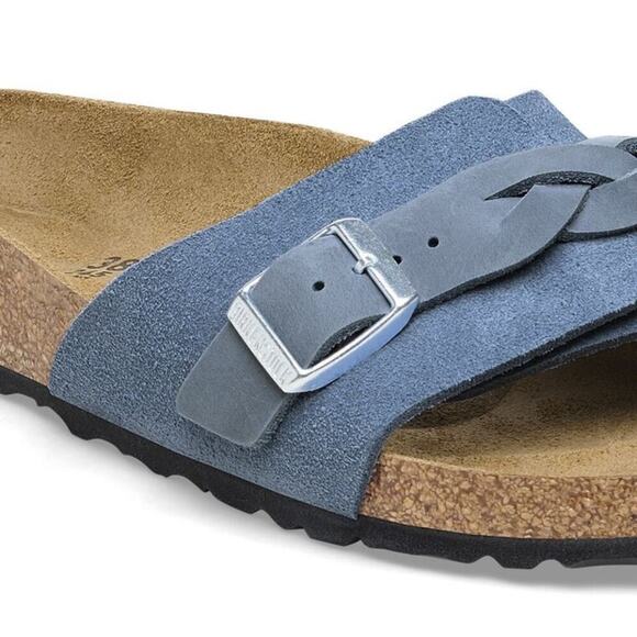 Birkenstock Oita Blue Suede Slide Sandals Braided Strap Boho Comfort Womens 8 - Picture 4 of 15